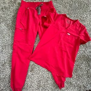 FIGS limited edition red scrub set, top and joggers!